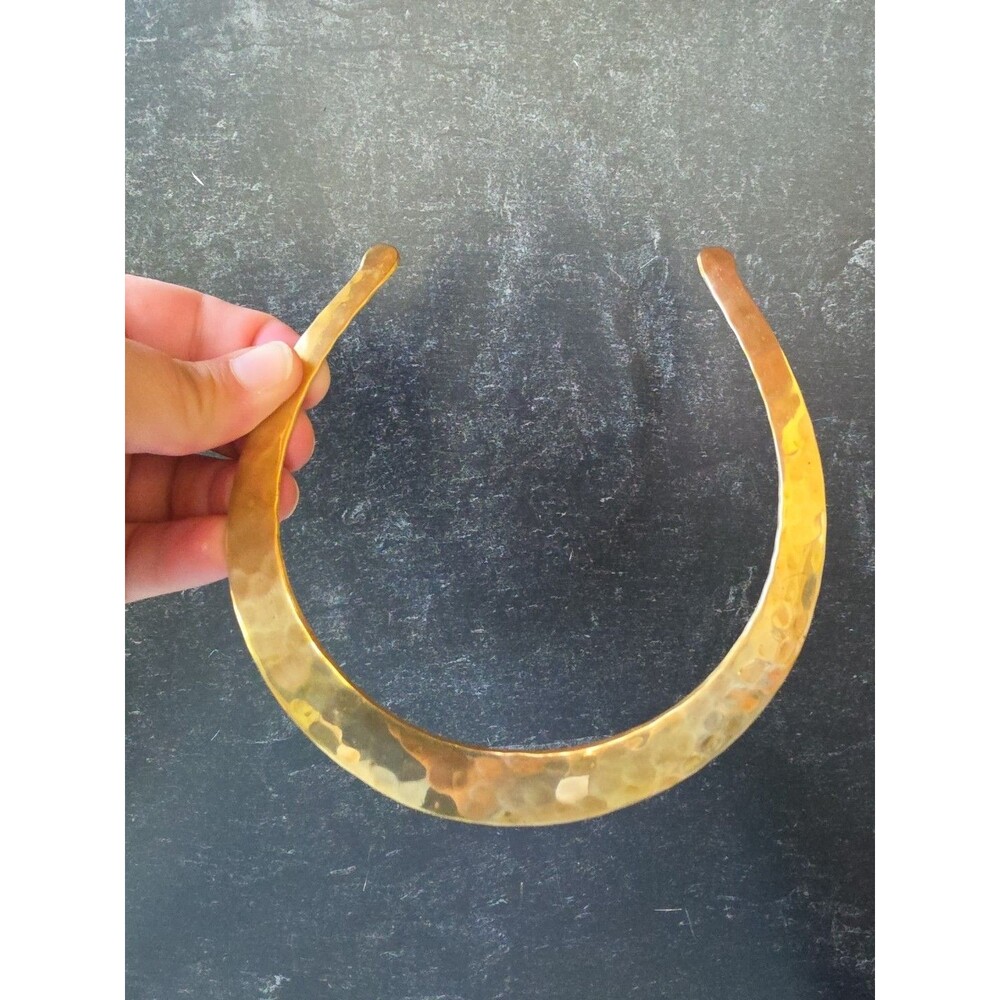 Hammered Brass Collar Statement Necklace Vintage